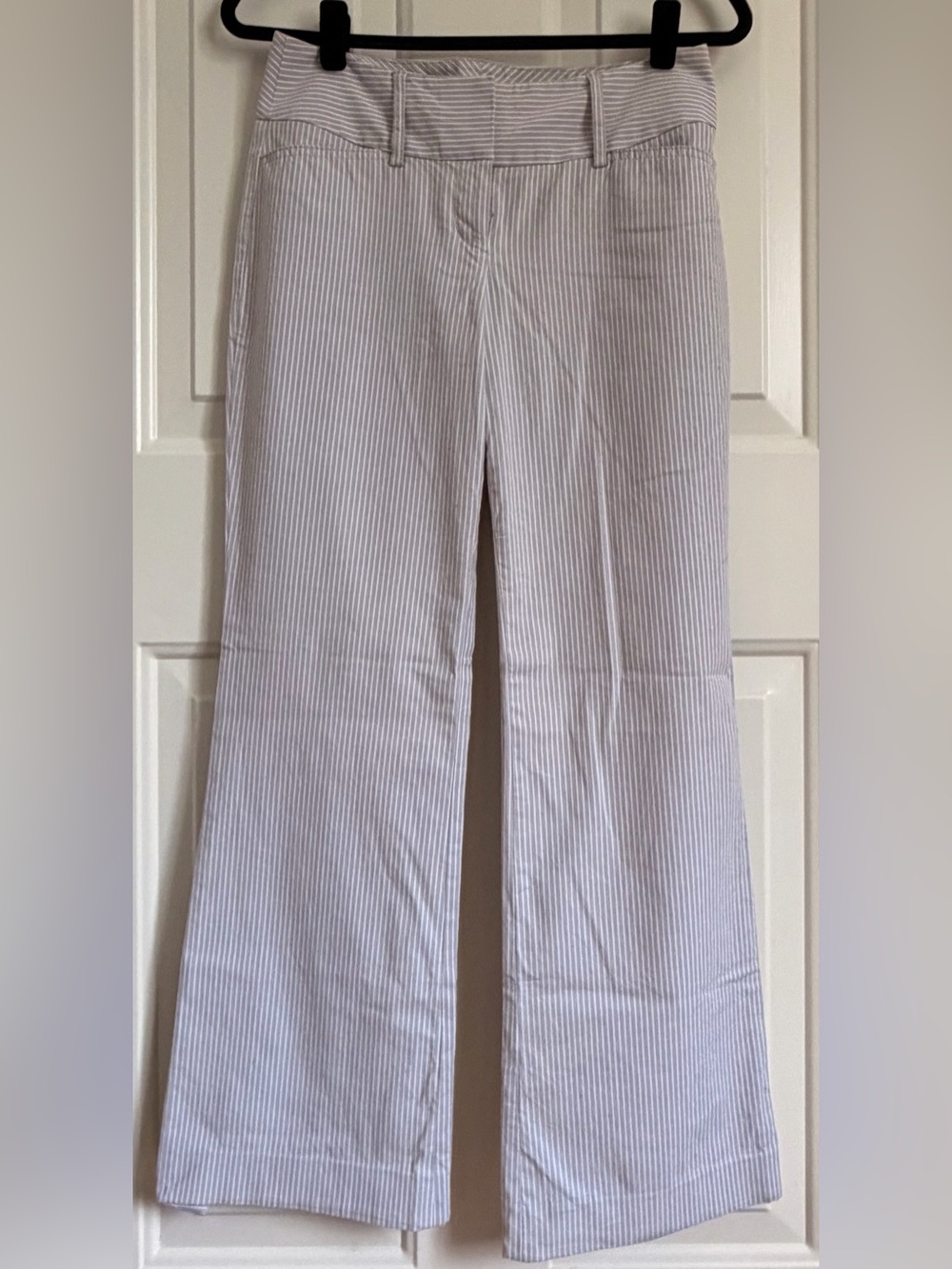 Express Editor Vertical Stripe Pants in Light Gray and White
